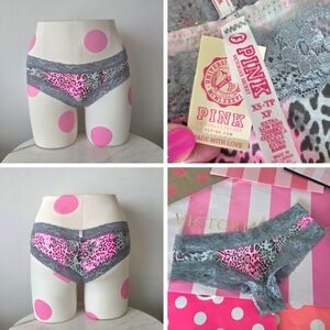 Victoria's Secret PINK VTG Gray Leopard Print Lace Low Rise Cheeky Panty NWT Y2K